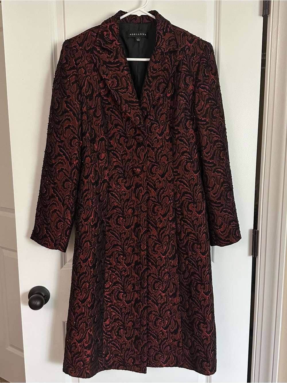 Adrianna Red and Black Beaded Coat Size 4